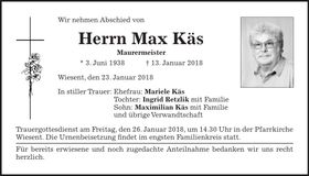 Traueranzeige Max Käs