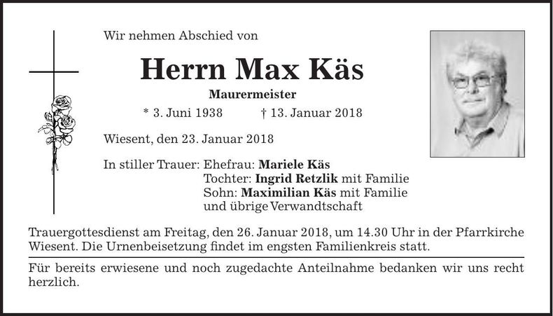 Traueranzeige Max Käs