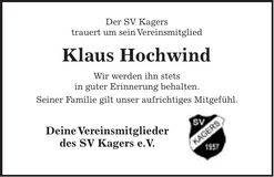 Traueranzeige Klaus Hochwind