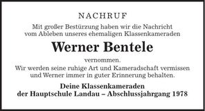 Traueranzeige Werner Bentele