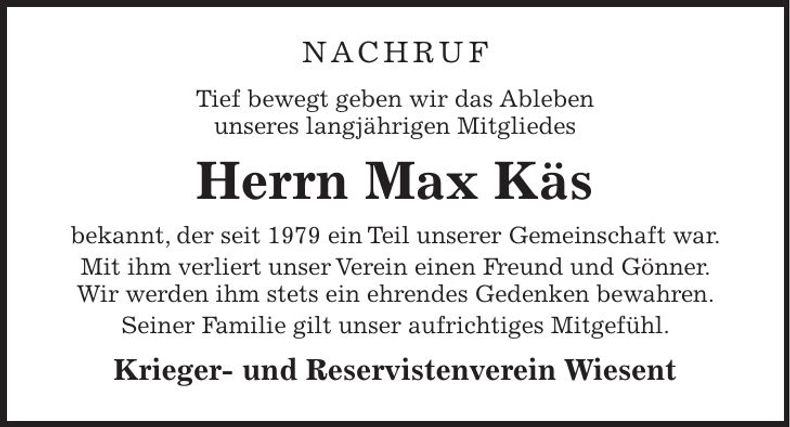Traueranzeige Max Käs