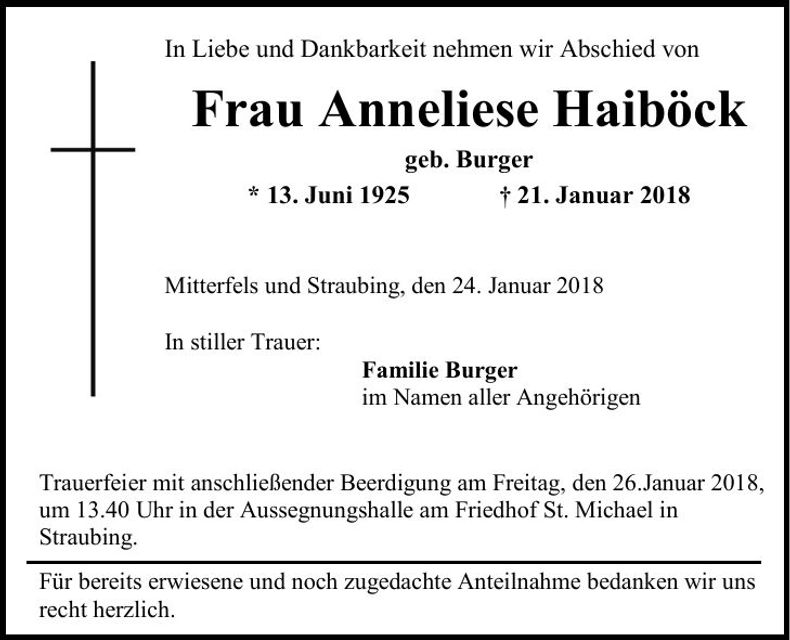 Traueranzeige Anneliese Haiböck