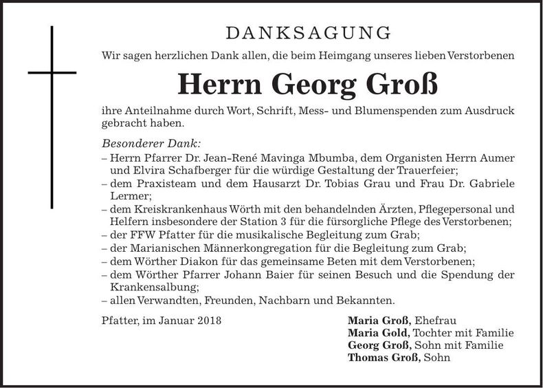 Traueranzeige Georg Groß