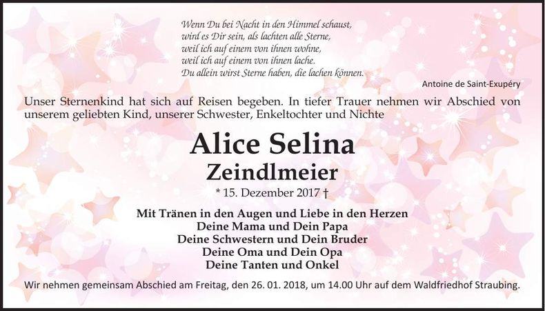 Traueranzeige Alice Zeindlmeier