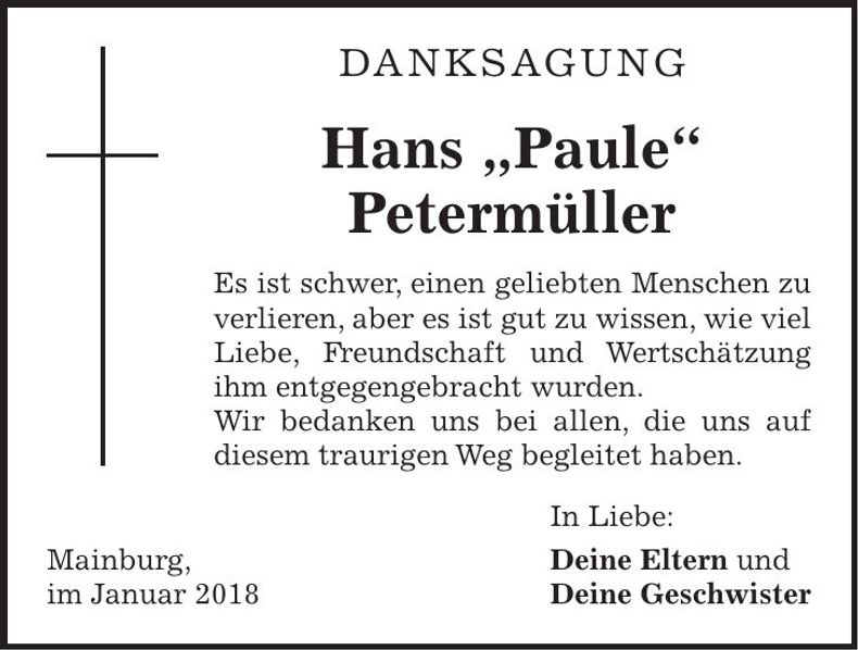 Traueranzeige Hans Petermüller