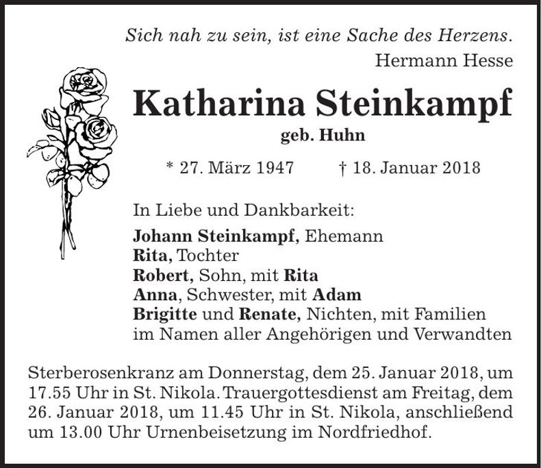 Traueranzeige Katharina Steinkampf