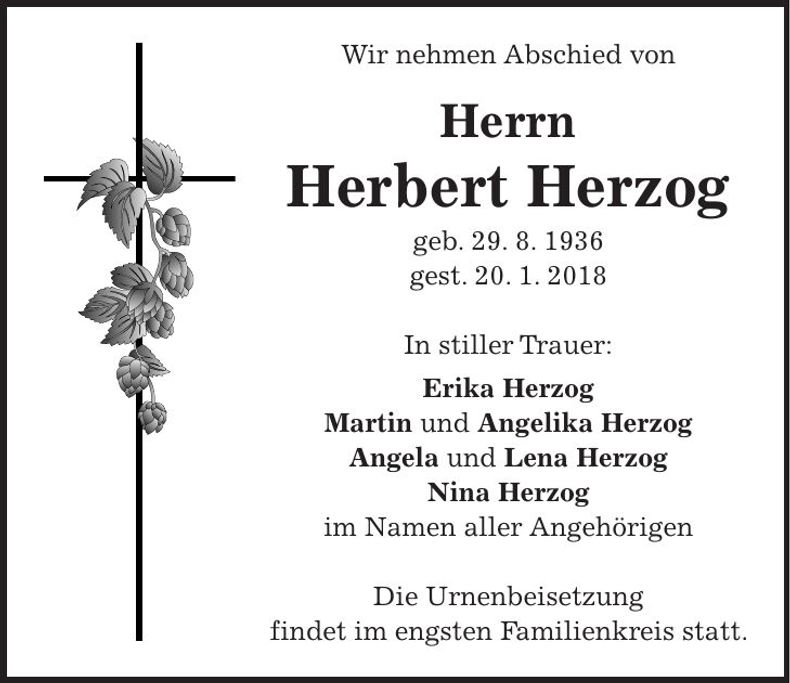 Traueranzeige Herbert Herzog