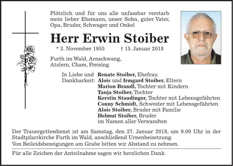 Traueranzeige Erwin Stoiber