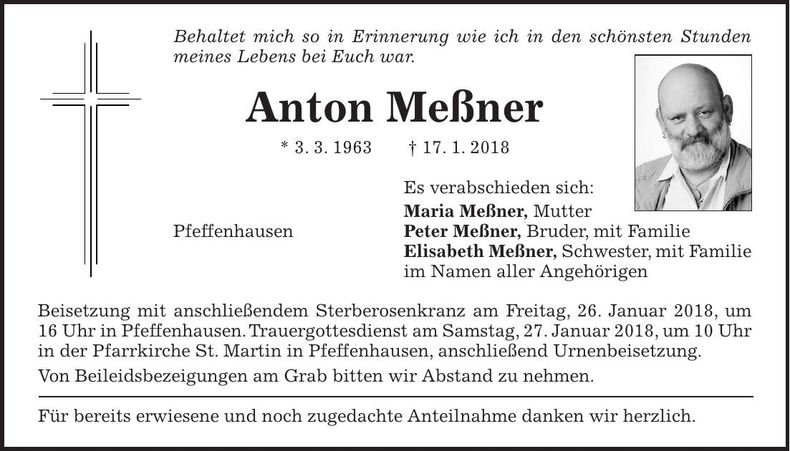 Traueranzeige Anton Meßner