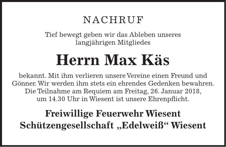 Traueranzeige Max Käs