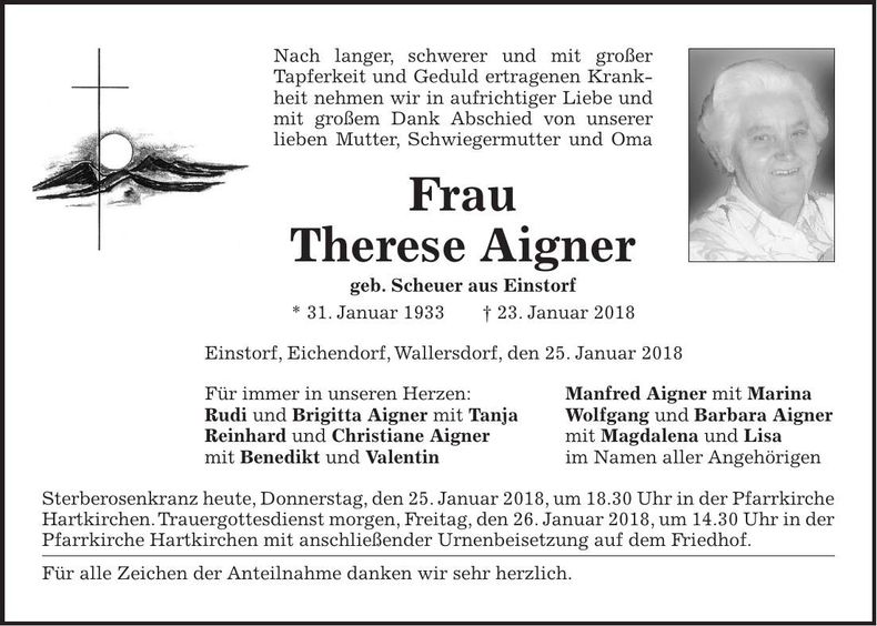 Traueranzeige Therese Aigner