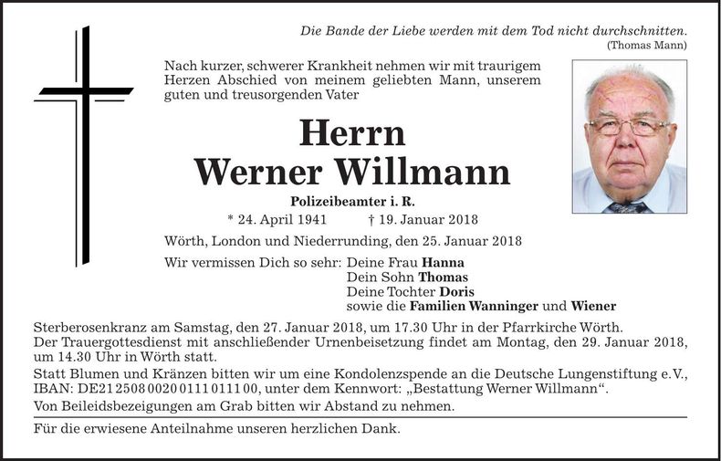 Traueranzeige Werner Willmann