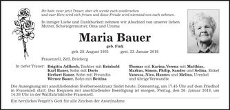 Traueranzeige Maria Bauer