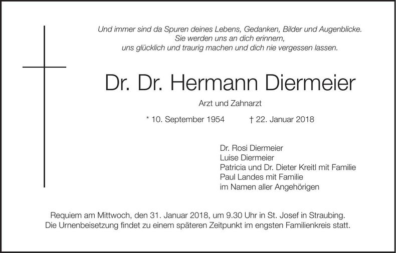 Traueranzeige Hermann Dr. Dr. Diermeier