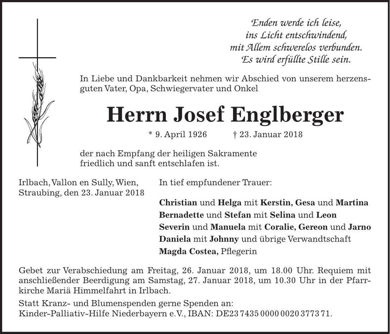 Traueranzeige Josef Englberger
