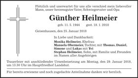 Traueranzeige Günther Heilmeier
