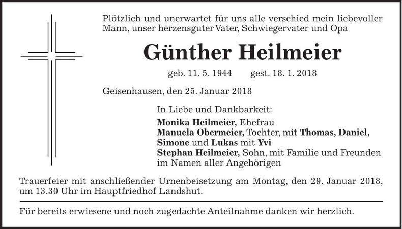 Traueranzeige Günther Heilmeier