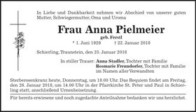 Traueranzeige Anna Pielmeier