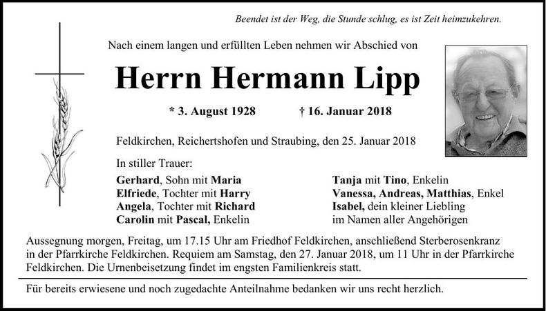 Traueranzeige Hermann Lipp