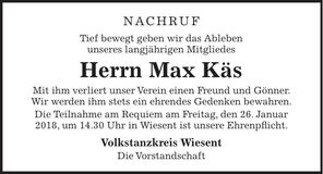 Traueranzeige Max Käs