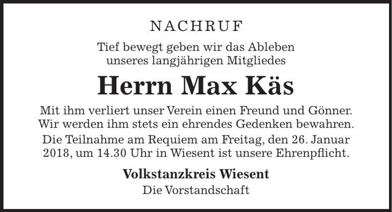 Traueranzeige Max Käs