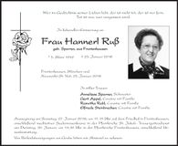 Traueranzeige Hannerl Ruß