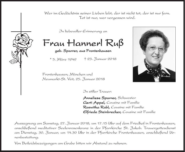 Traueranzeige Hannerl Ruß