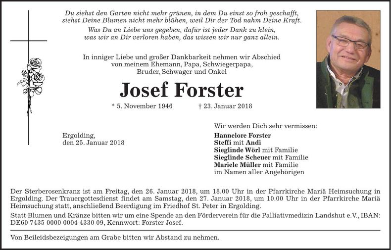 Traueranzeige Josef Forster