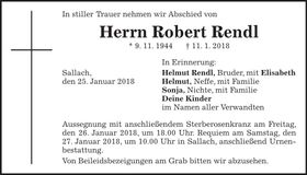 Traueranzeige Robert Rendl