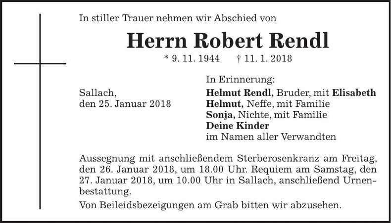 Traueranzeige Robert Rendl