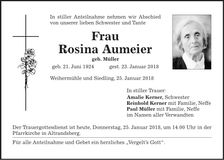 Traueranzeige Rosina Aumeier