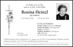 Traueranzeige Rosina Heinzl