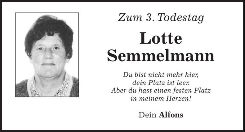 Traueranzeige Lotte Semmelmann