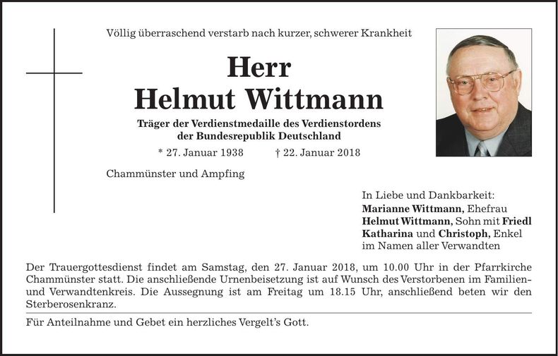 Traueranzeige Helmut Wittmann