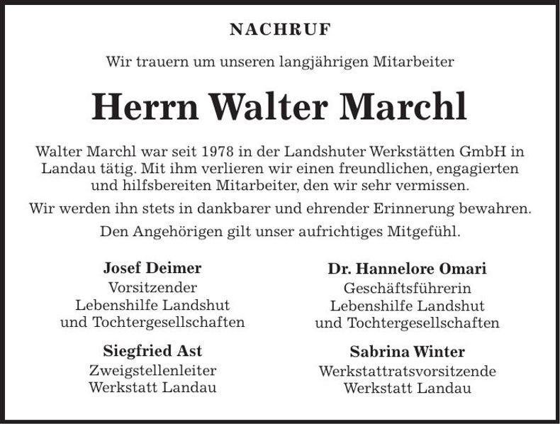 Traueranzeige Walter Marchl