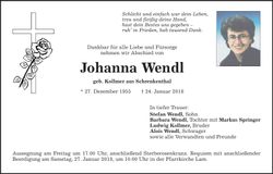Traueranzeige Johanna Wendl