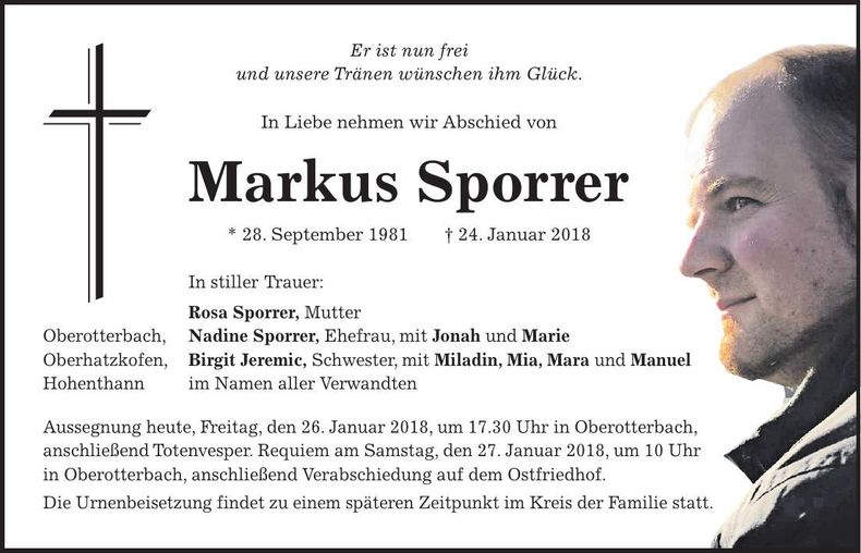 Traueranzeige Markus Sporrer