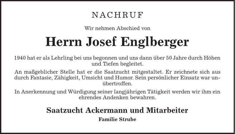 Traueranzeige Josef Englberger