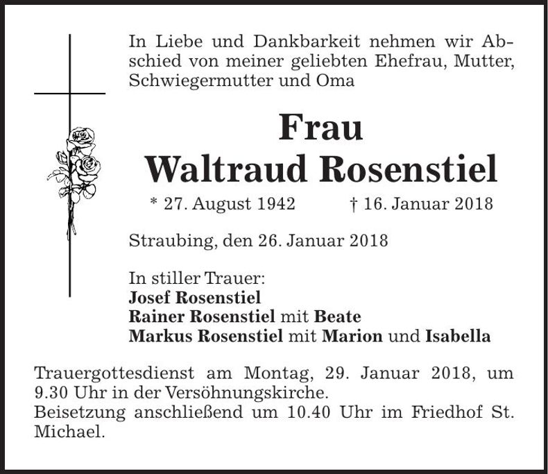 Traueranzeige Waltraud Rosenstiel