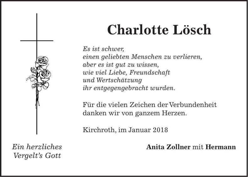 Traueranzeige Charlotte Lösch
