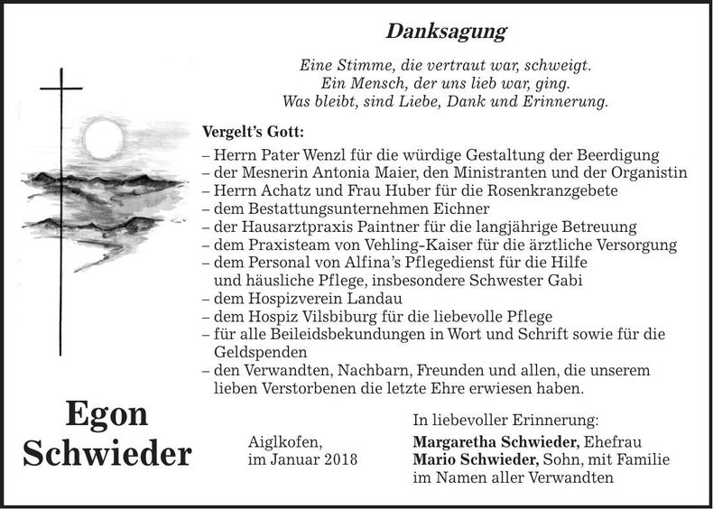 Traueranzeige Egon Schwieder