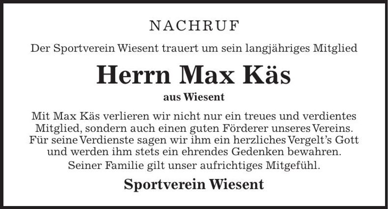 Traueranzeige Max Käs