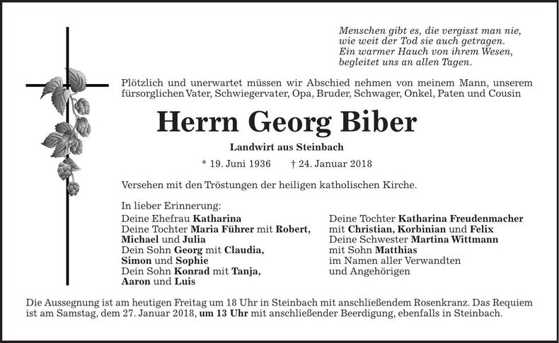 Traueranzeige Georg Biber