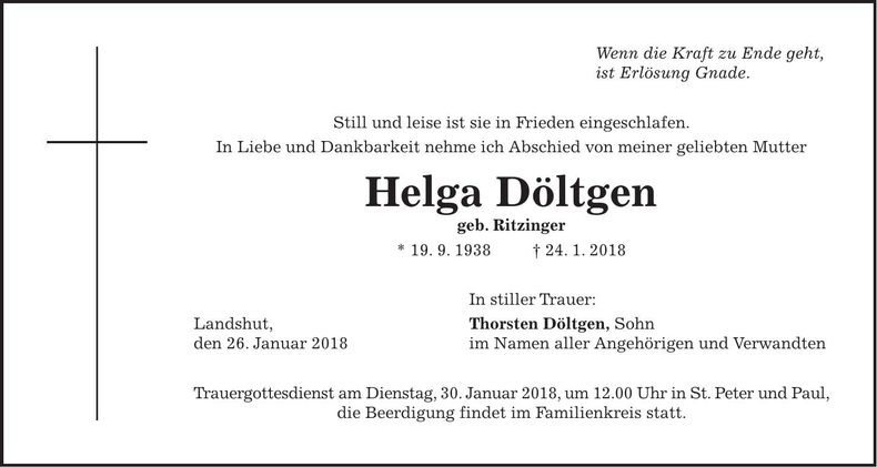 Traueranzeige Helga Döltgen