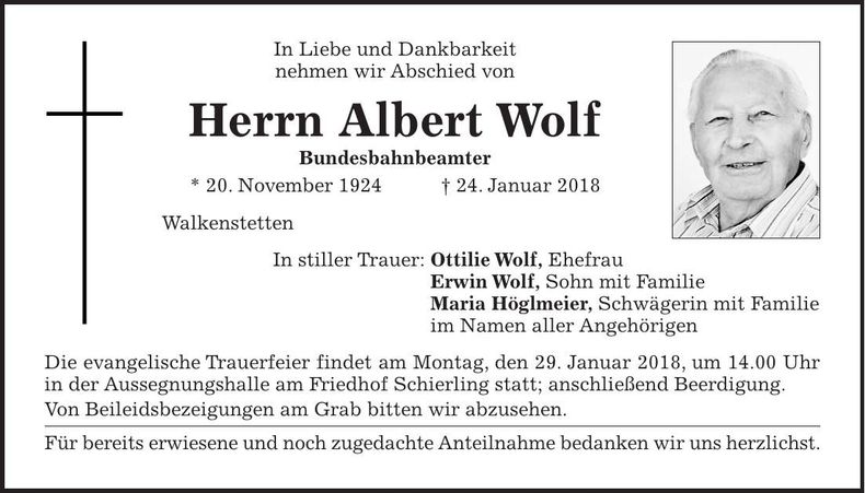 Traueranzeige Albert Wolf