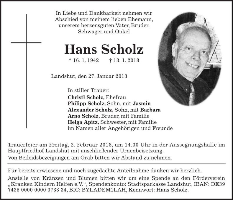 Traueranzeige Hans Scholz