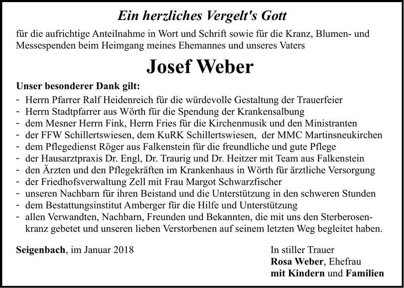 Traueranzeige Josef Weber