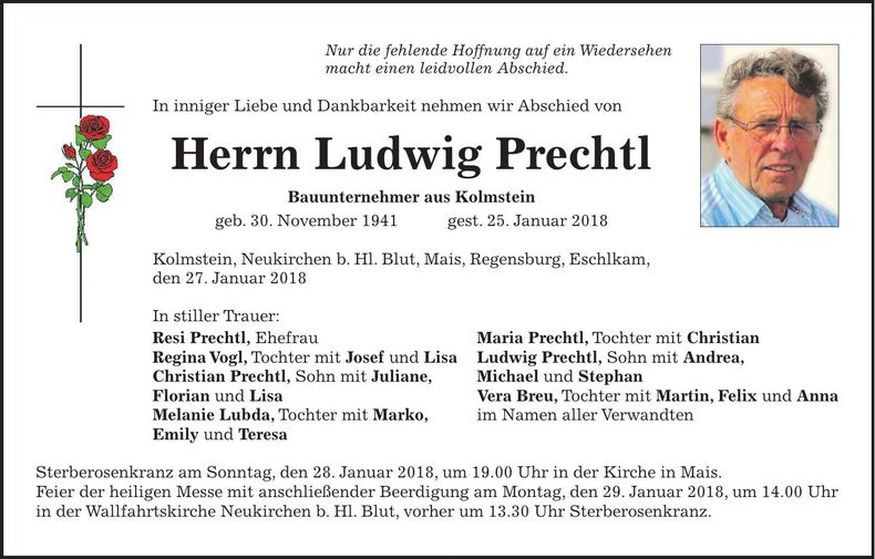 Traueranzeige Ludwig Prechtl