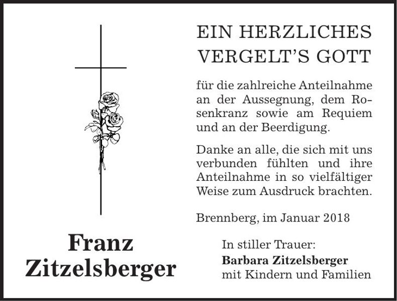 Traueranzeige Franz Zitzelsberger