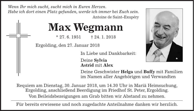 Traueranzeige Max Wegmann